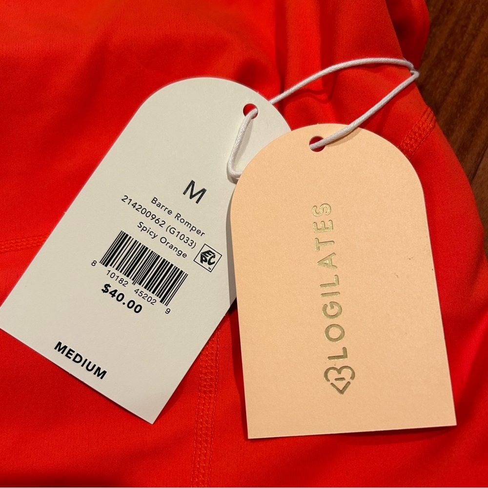 NWT! Popflex Target X Blogilates Barre Active Romper Coral Orange/Red Size Med - Picture 6 of 8